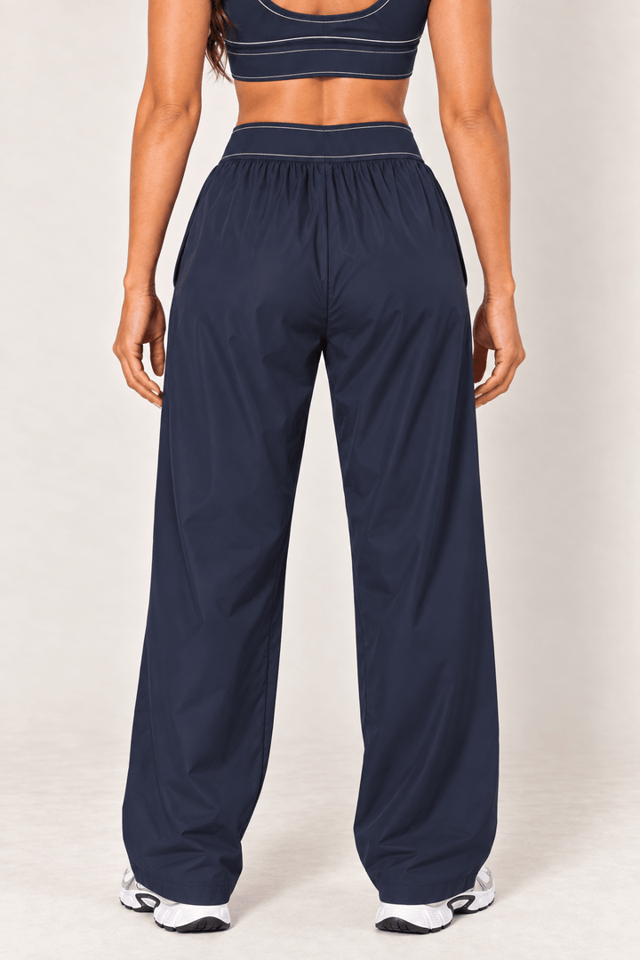 Navy Relaxed Nylon Pants With Elastic Band - STYLED BY ALX COUTURETrack Pants