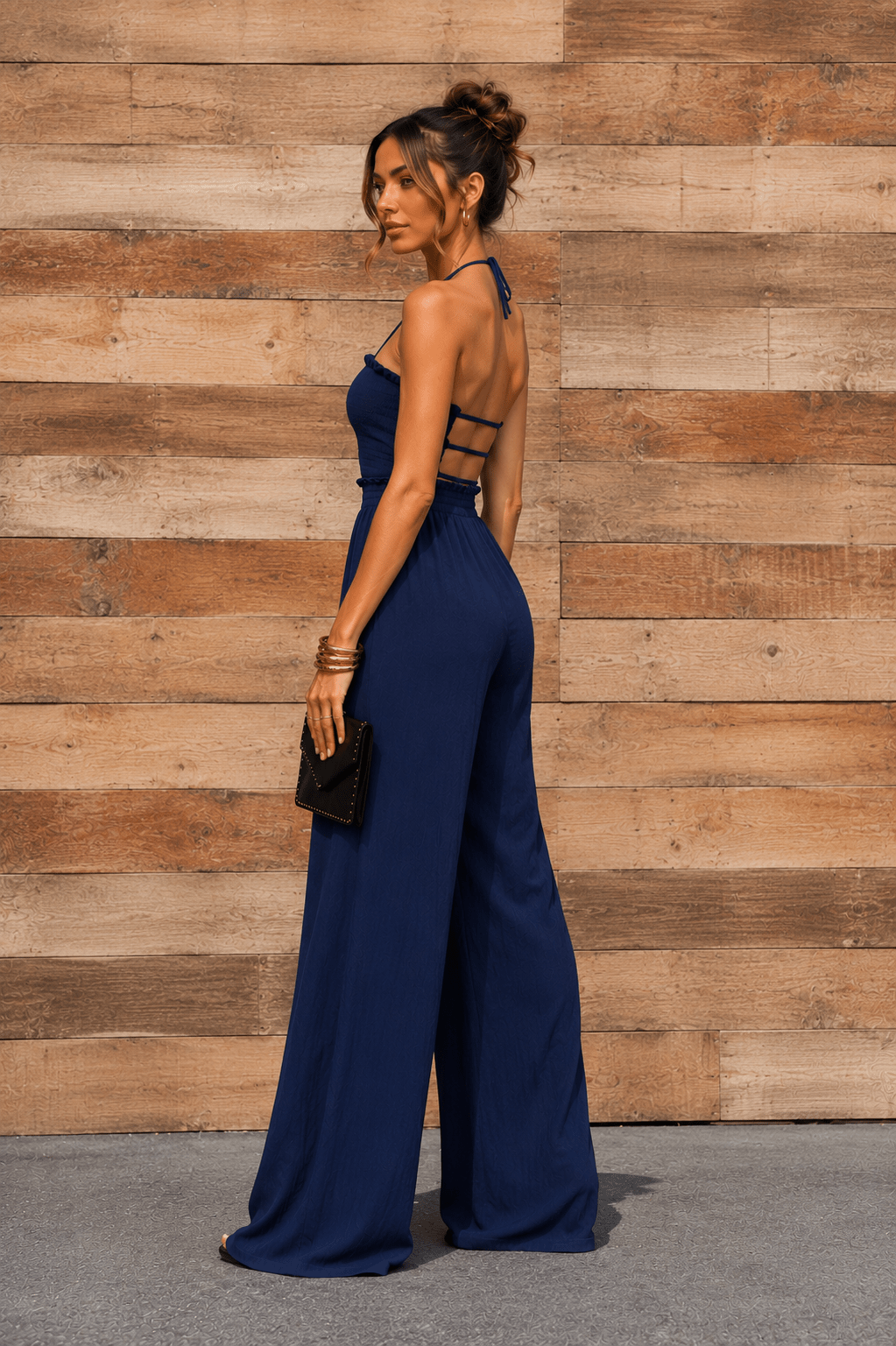 Navy Smocked Top Woven Jumpsuit - STYLED BY ALX COUTUREJumpsuits & Rompers