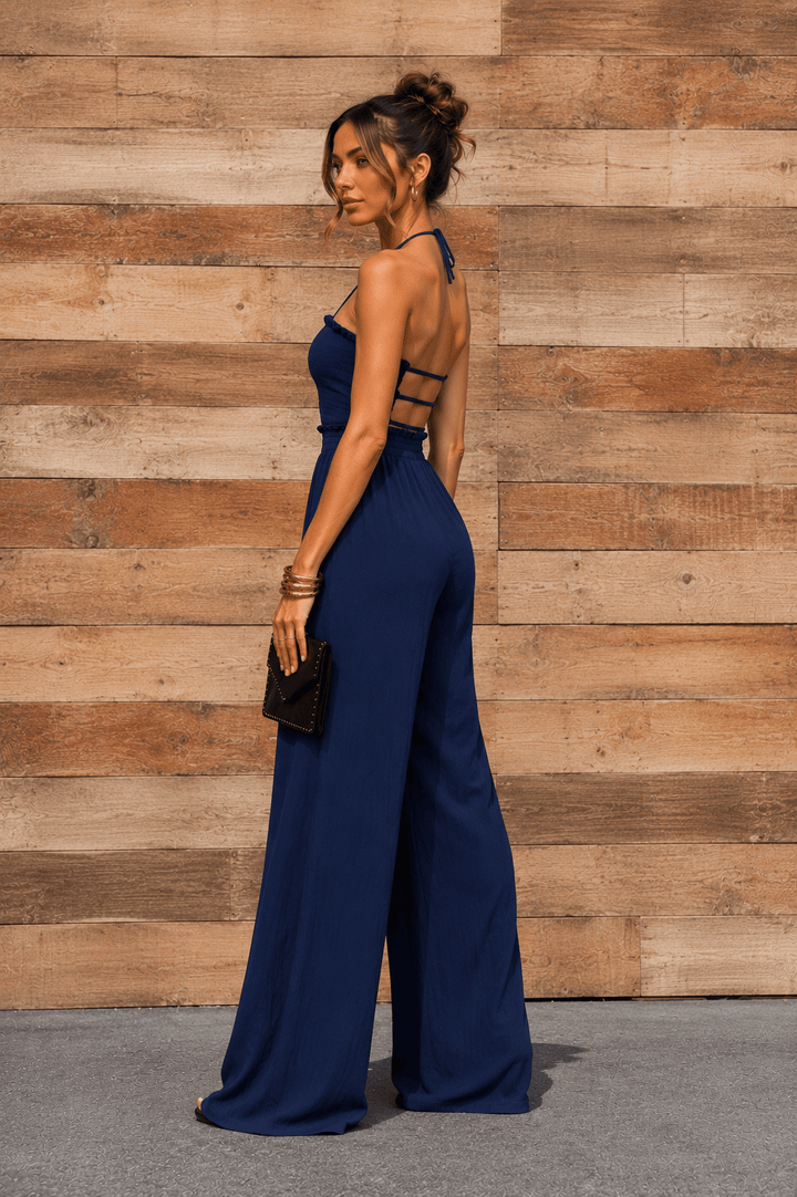 Navy Smocked Top Woven Jumpsuit - STYLED BY ALX COUTUREJumpsuits & Rompers