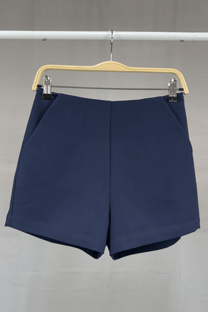Navy Solid High Rise Shorts - STYLED BY ALX COUTURESHORTS