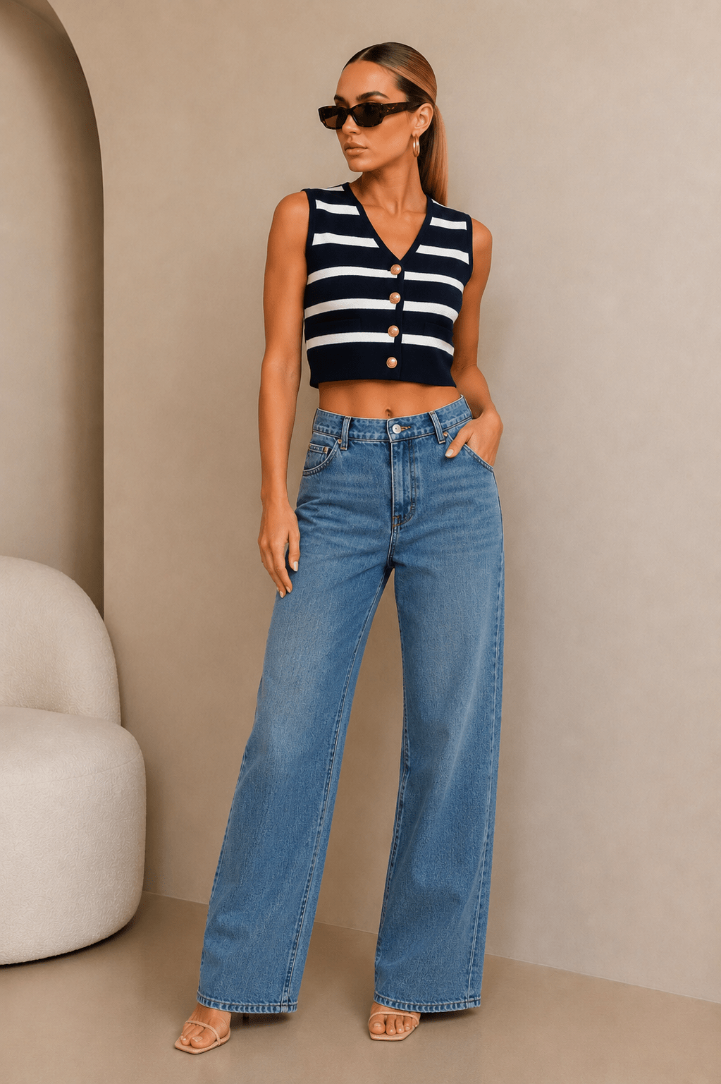 Navy & White Striped Knit Vest Top - STYLED BY ALX COUTURETOP