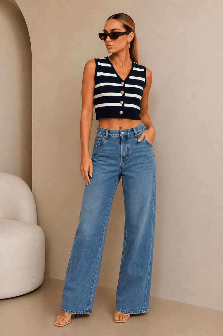 Navy & White Striped Knit Vest Top - STYLED BY ALX COUTURETOP