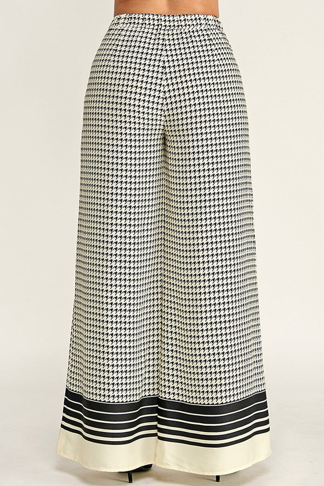 Off white black checkered wide leg palazzo pants, back view