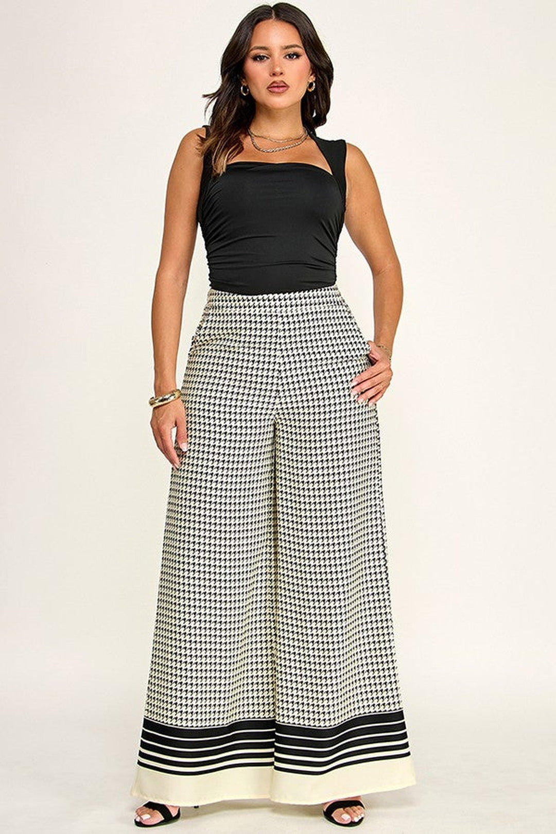 Off White Black Checkered Palazzo Pants - STYLED BY ALX COUTUREPants