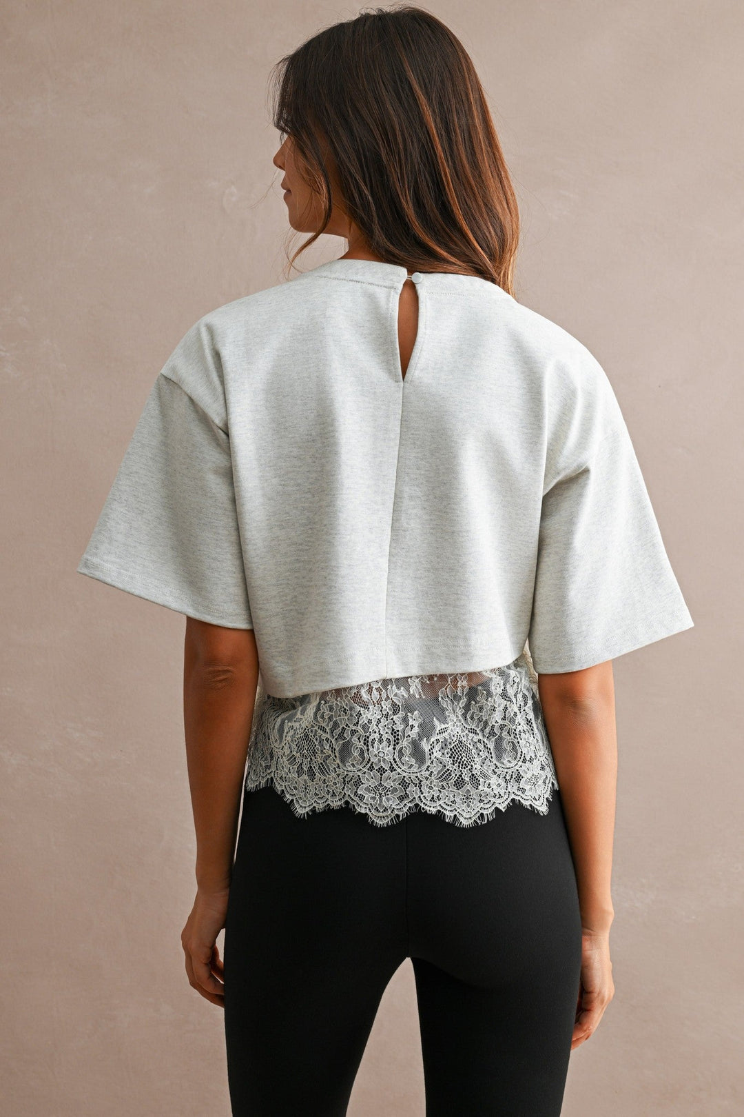 Off White Cotton Contrast Lace Trim Short Sleeve Cropped T-Shirt - STYLED BY ALX COUTURETops