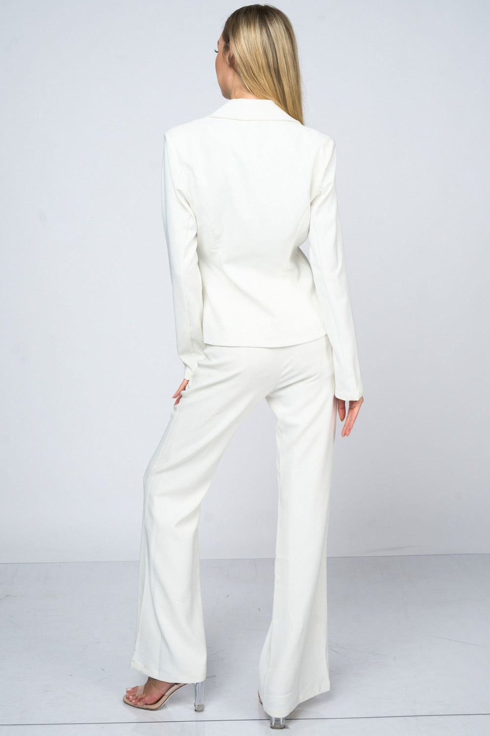Off White Gold Button Blazer and Bell Pants Set - STYLED BY ALX COUTUREOutfit Sets