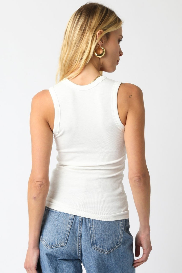 Off White ribbed tank top, back view