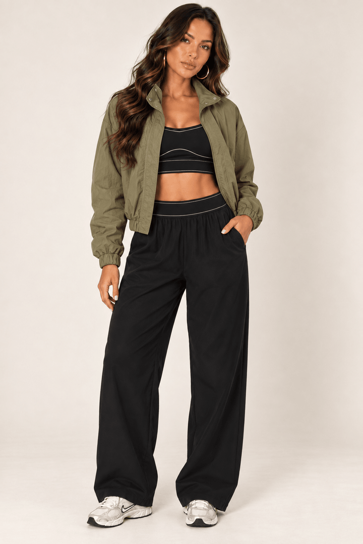 Olive Cropped Nylon Windbreaker Jacket - STYLED BY ALX COUTURECoats &amp; Jackets