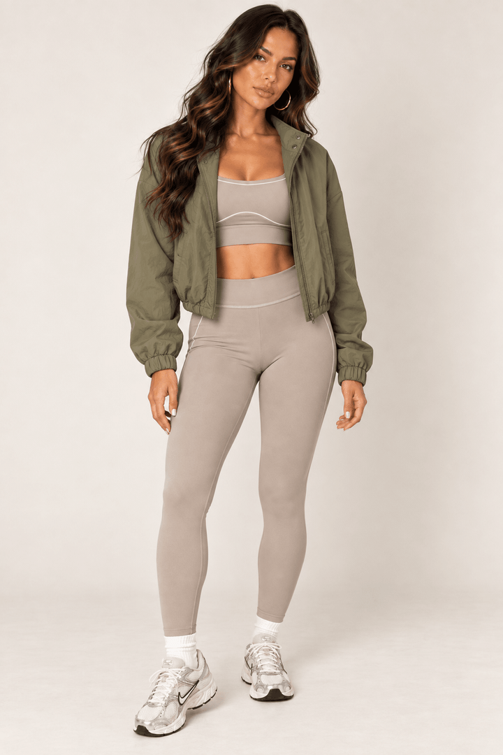 Olive Cropped Nylon Windbreaker Jacket - STYLED BY ALX COUTURECoats &amp; Jackets