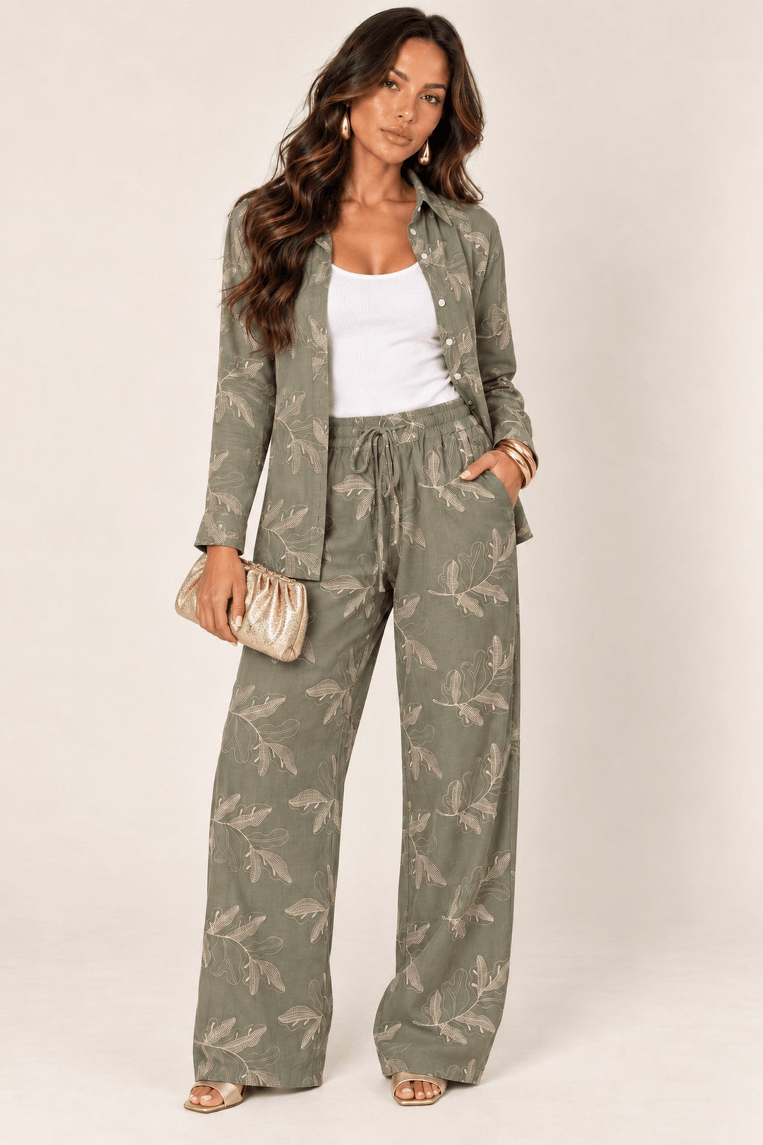 Olive Embroidered Pant Set - STYLED BY ALX COUTUREOutfit Sets