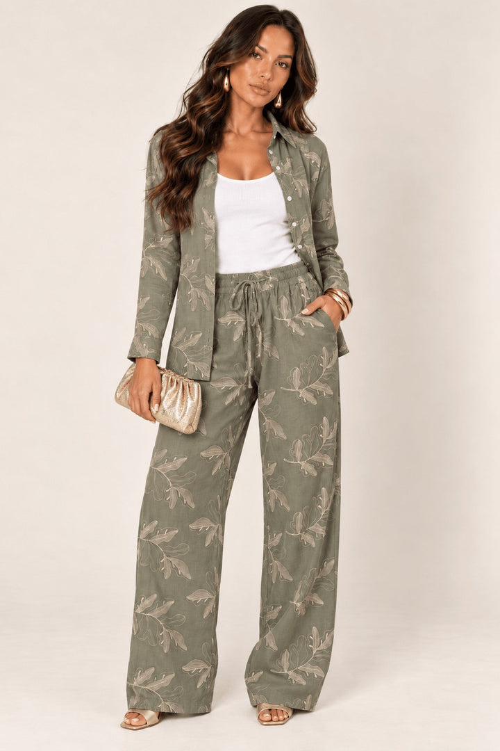 Olive Embroidered Pant Set - STYLED BY ALX COUTUREOutfit Sets