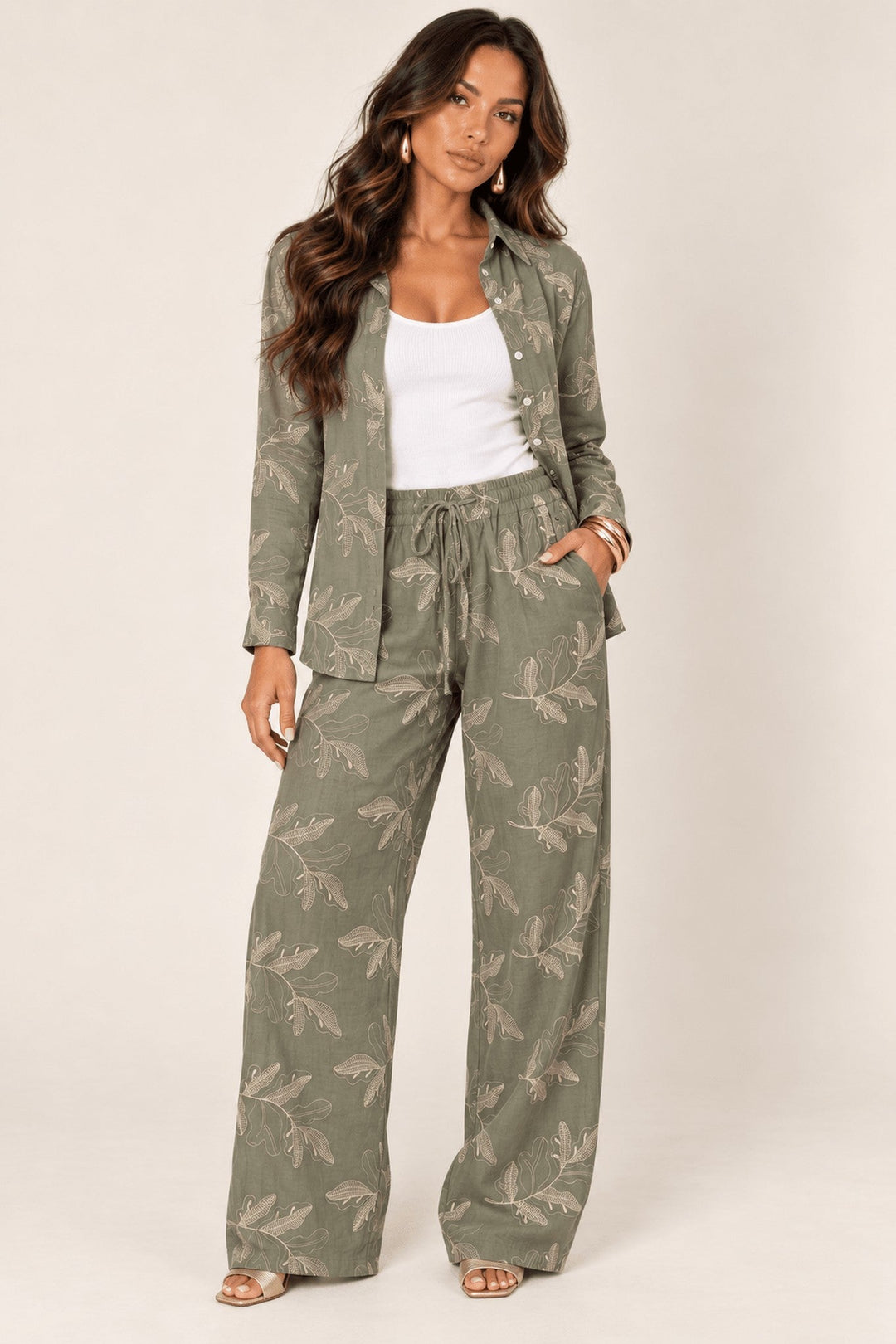 Olive Embroidered Pant Set - STYLED BY ALX COUTUREOutfit Sets