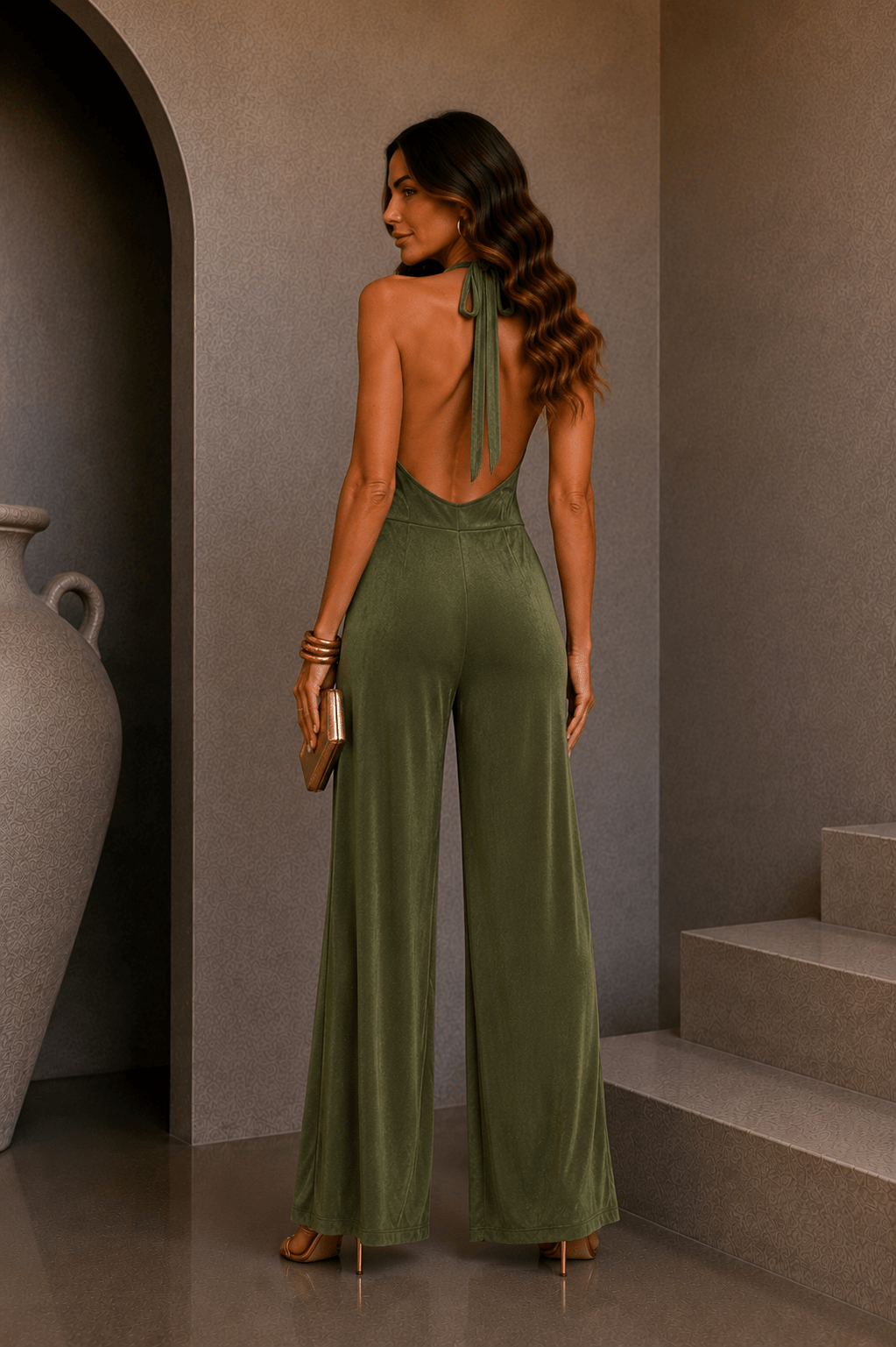 Olive Green Halter Jumpsuit - STYLED BY ALX COUTUREJumpsuits & Rompers