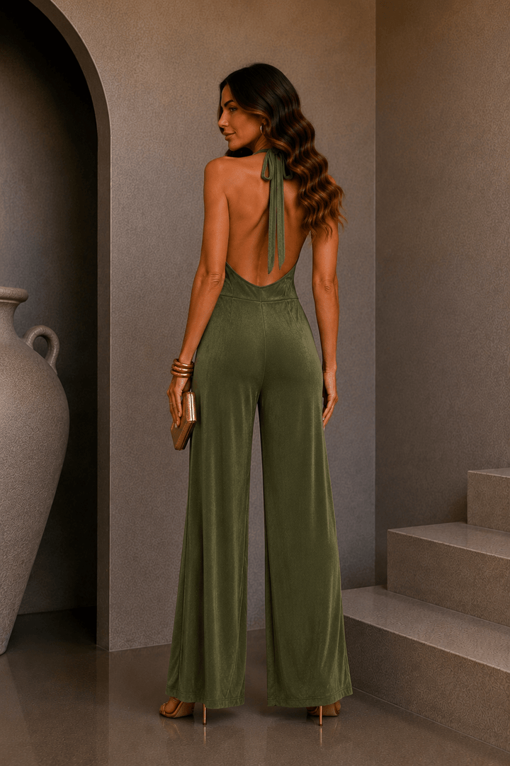 Olive Green Halter Jumpsuit - STYLED BY ALX COUTUREJumpsuits & Rompers