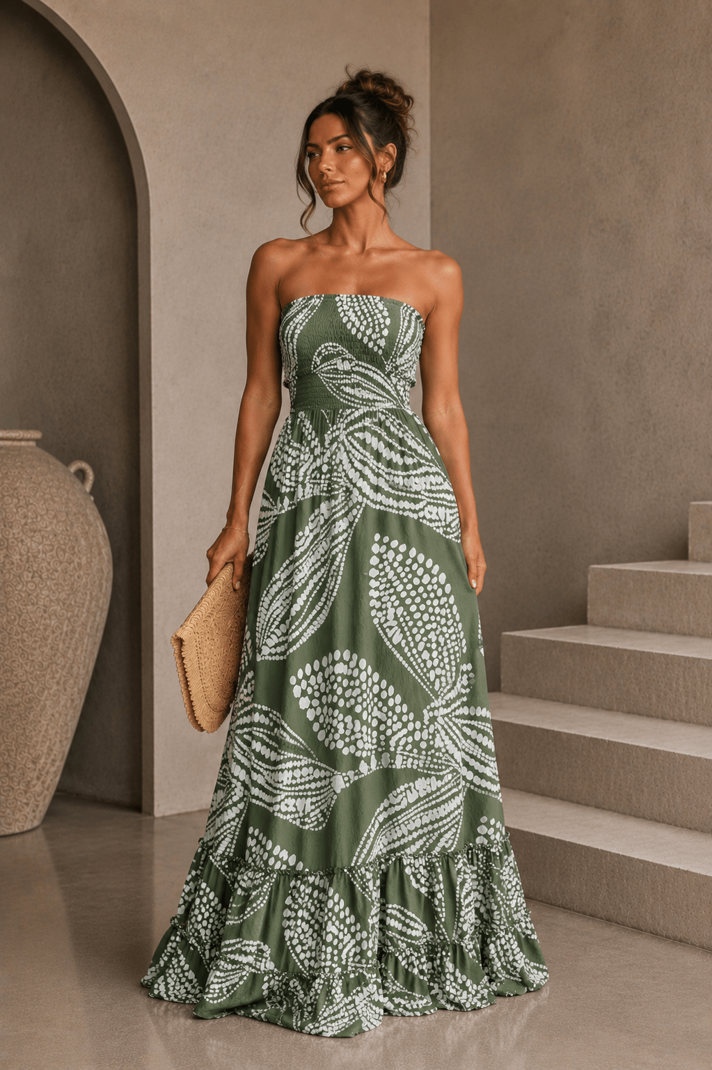 Olive Green & White 3 Strap Back Dress - STYLED BY ALX COUTUREDresses