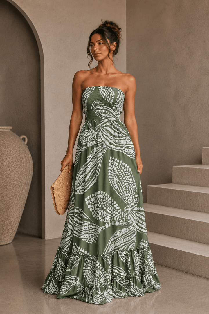 Olive Green & White 3 Strap Back Dress - STYLED BY ALX COUTUREDresses