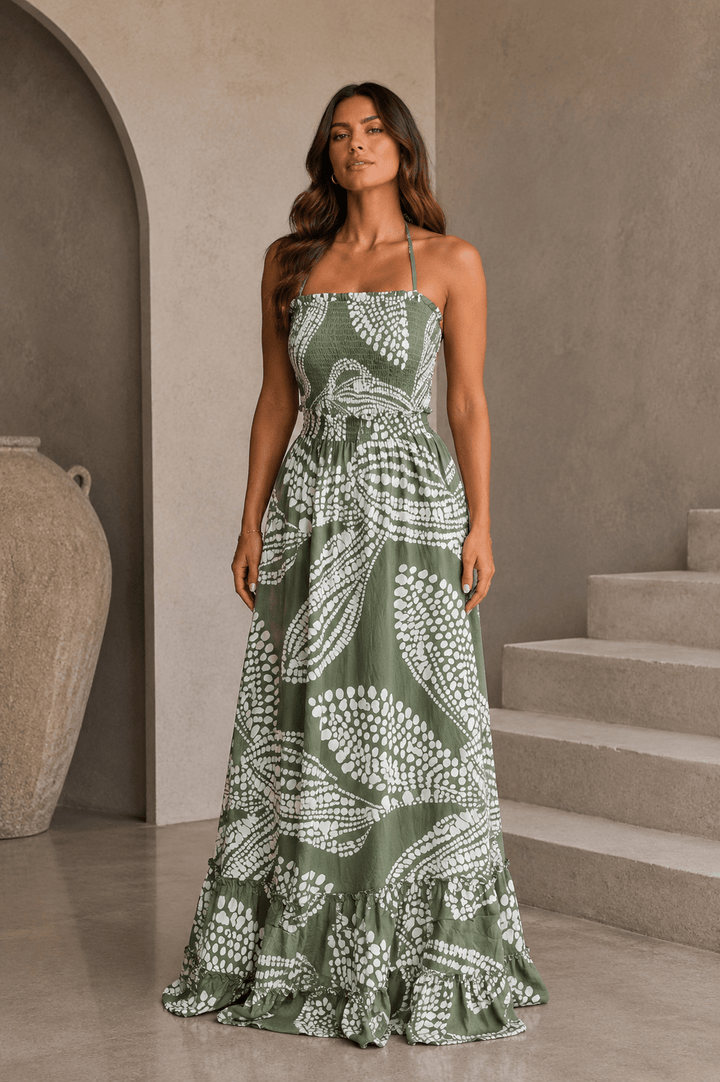 Olive Green & White 3 Strap Back Dress - STYLED BY ALX COUTUREDresses