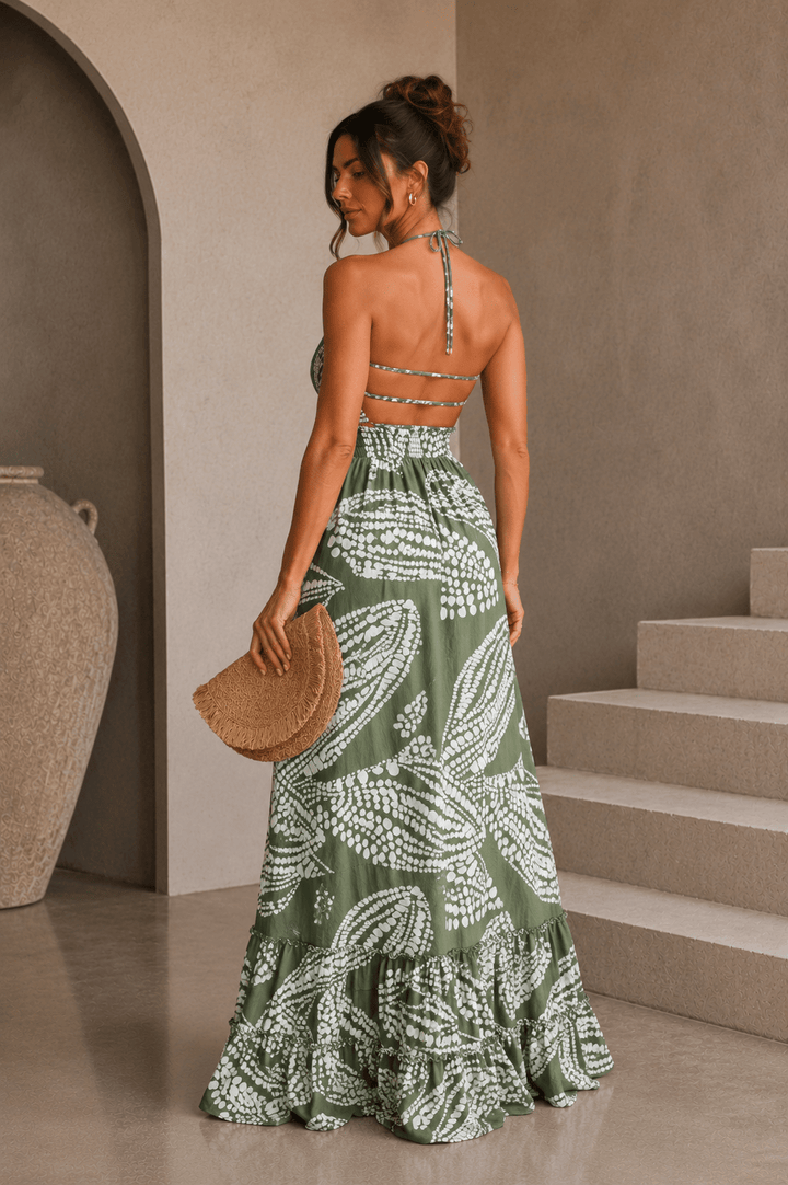 Olive Green & White 3 Strap Back Dress - STYLED BY ALX COUTUREDresses