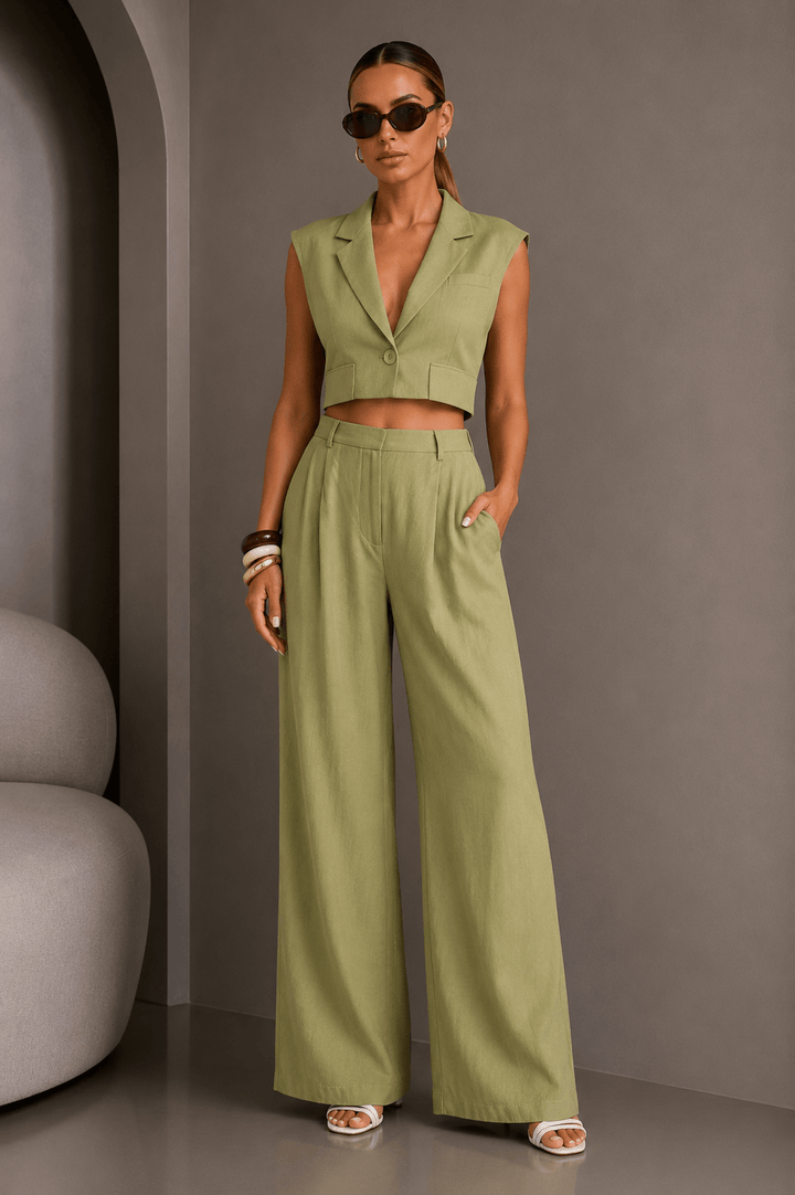 Olive Linen vest & Pant Set - STYLED BY ALX COUTUREOutfit Sets