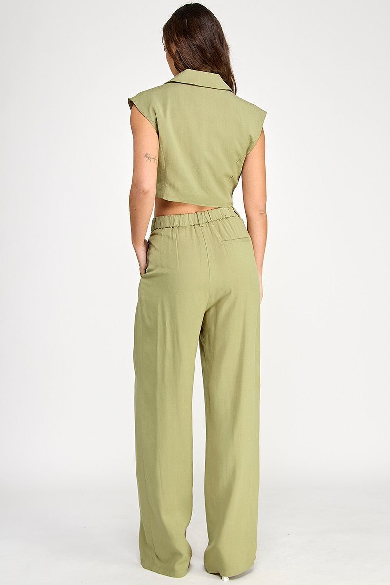 Olive Linen vest & Pant Set - STYLED BY ALX COUTUREOutfit Sets
