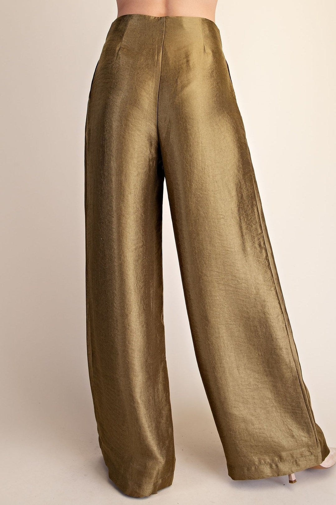 Olive Metallic High Waist Pleated Wide Leg Pants - STYLED BY ALX COUTUREPants