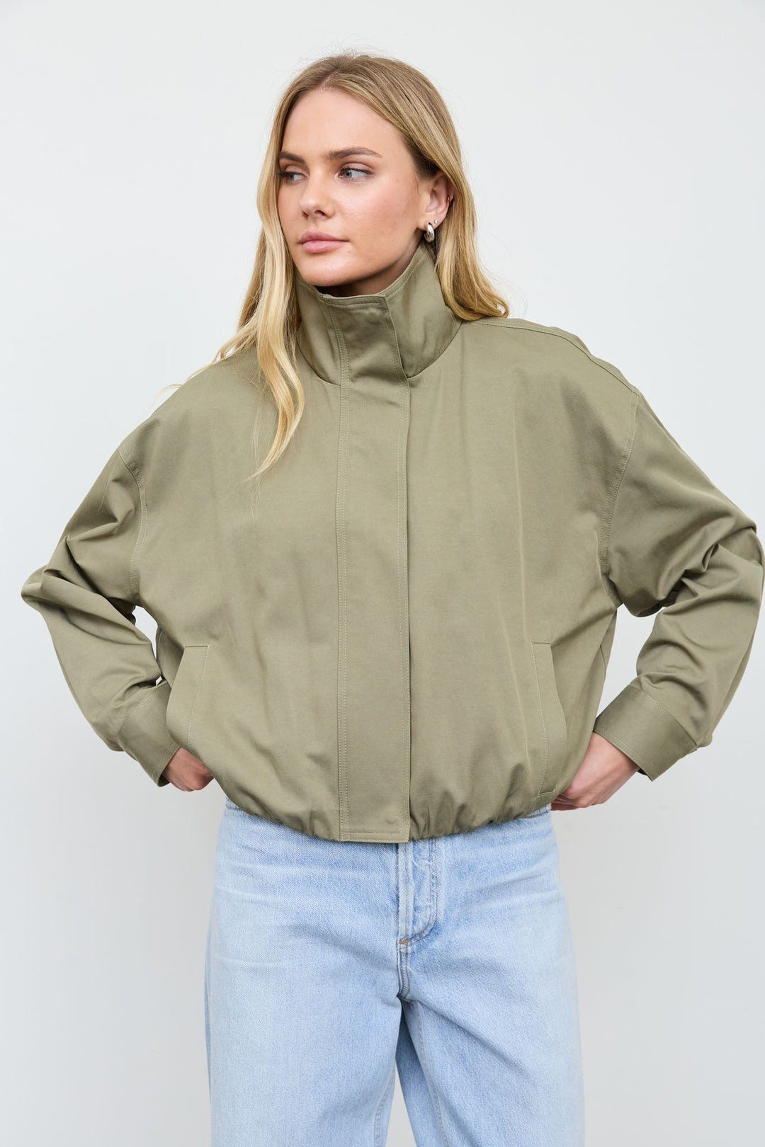 Olive Mock Neck Zip Jacket - STYLED BY ALX COUTUREJackets &amp; Coats