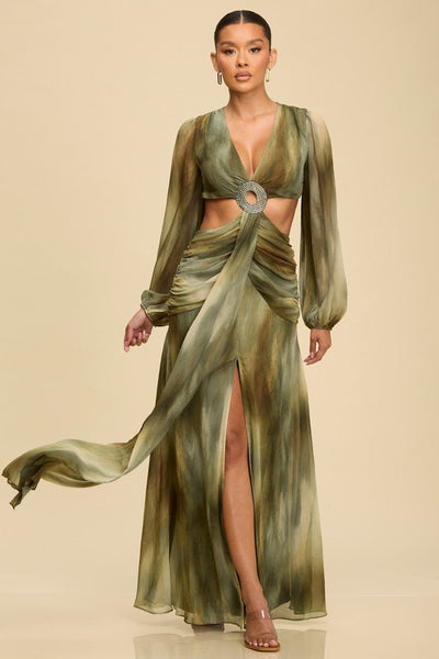 ombre metallic dress Multi KarenMillen Petite Metallic Thread Ombre Print One Shoulder Woven Maxi Dress