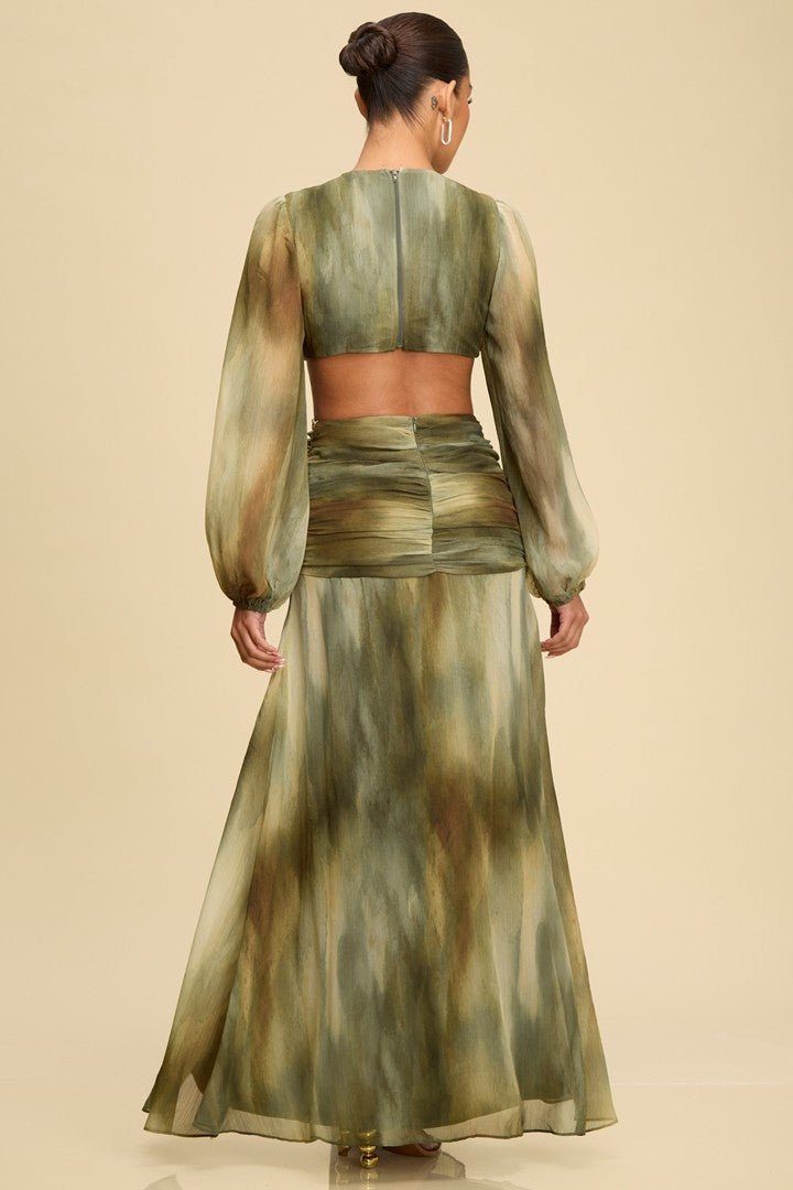 Olive Ombre Metallic Cut Out Long Dress Olive Ombre Metallic Cut Out Long Dress