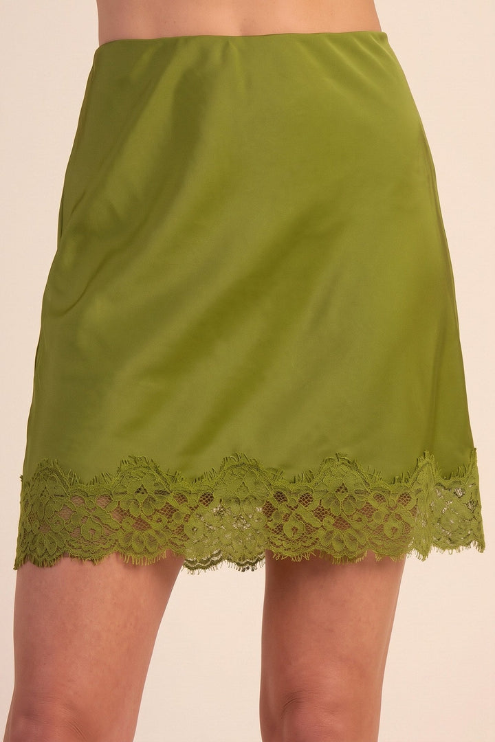 Olive Satin Lace Trim Mini Skirt - STYLED BY ALX COUTURESkirts