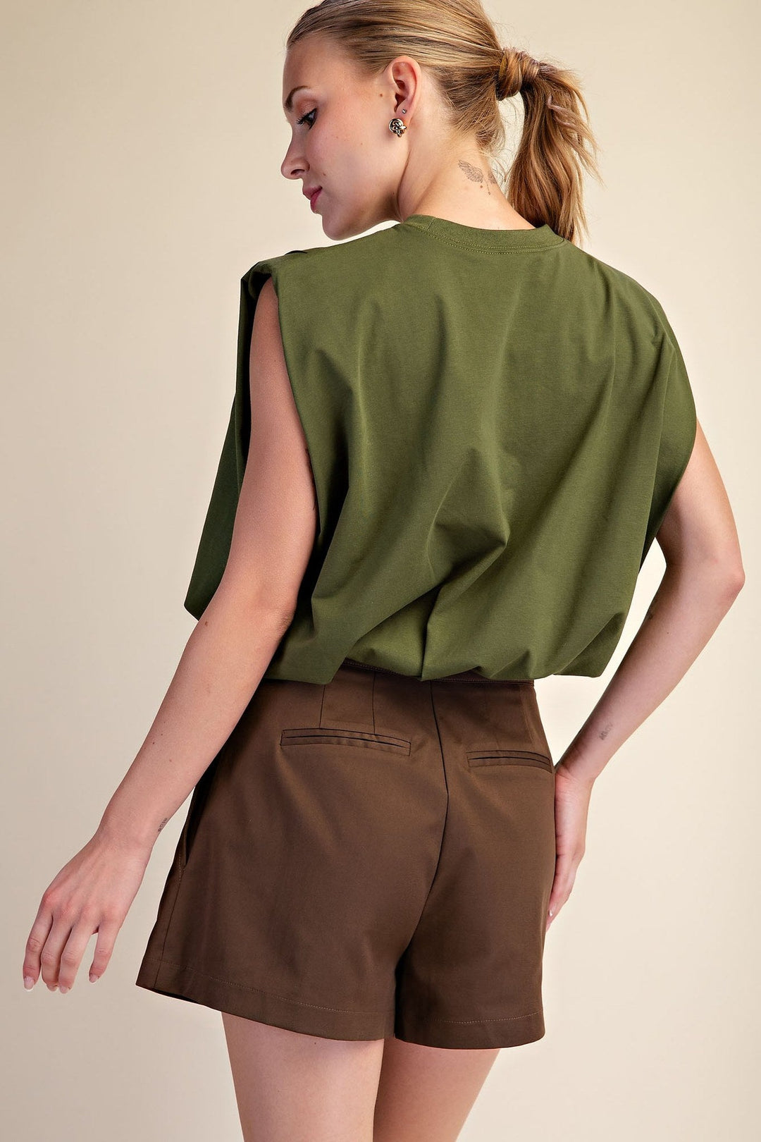 Olive Shoulder Pad Balloon Crop Top - STYLED BY ALX COUTURETops