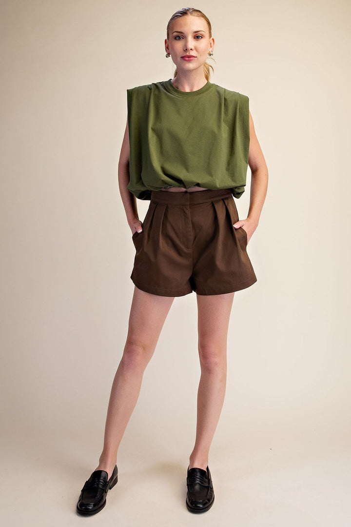 Olive Shoulder Pad Balloon Crop Top - STYLED BY ALX COUTURETops
