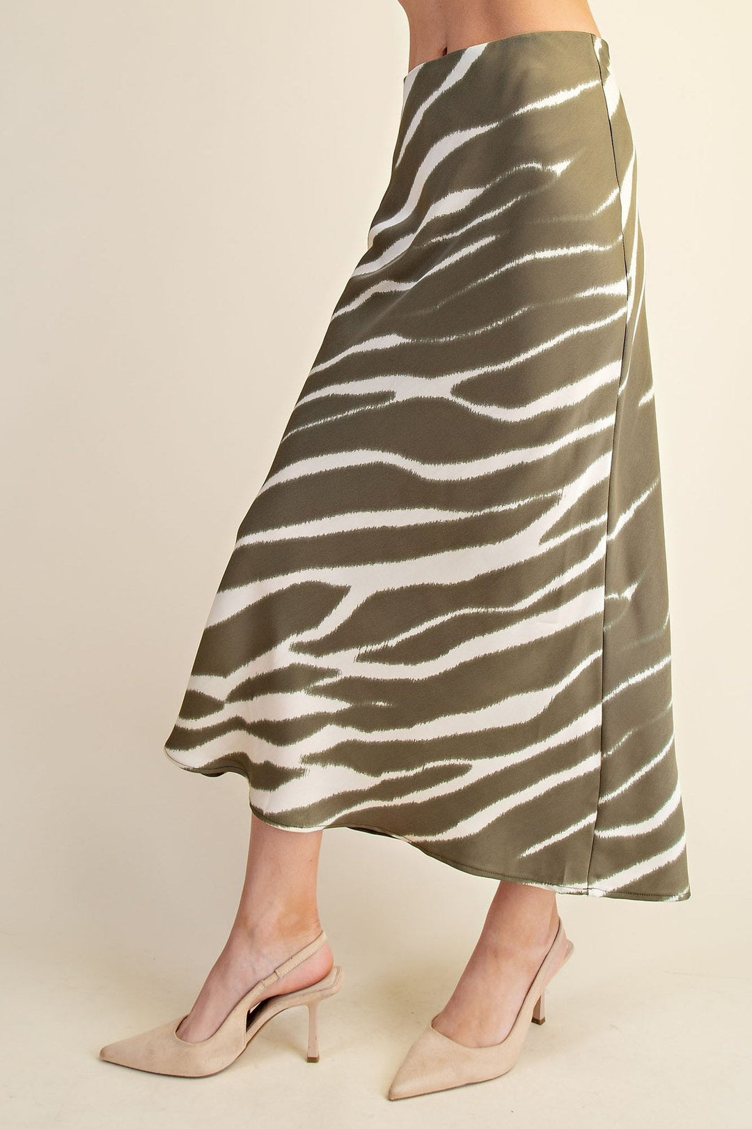 Olive Zebra Print Satin Midi Skirt - STYLED BY ALX COUTURESkirts
