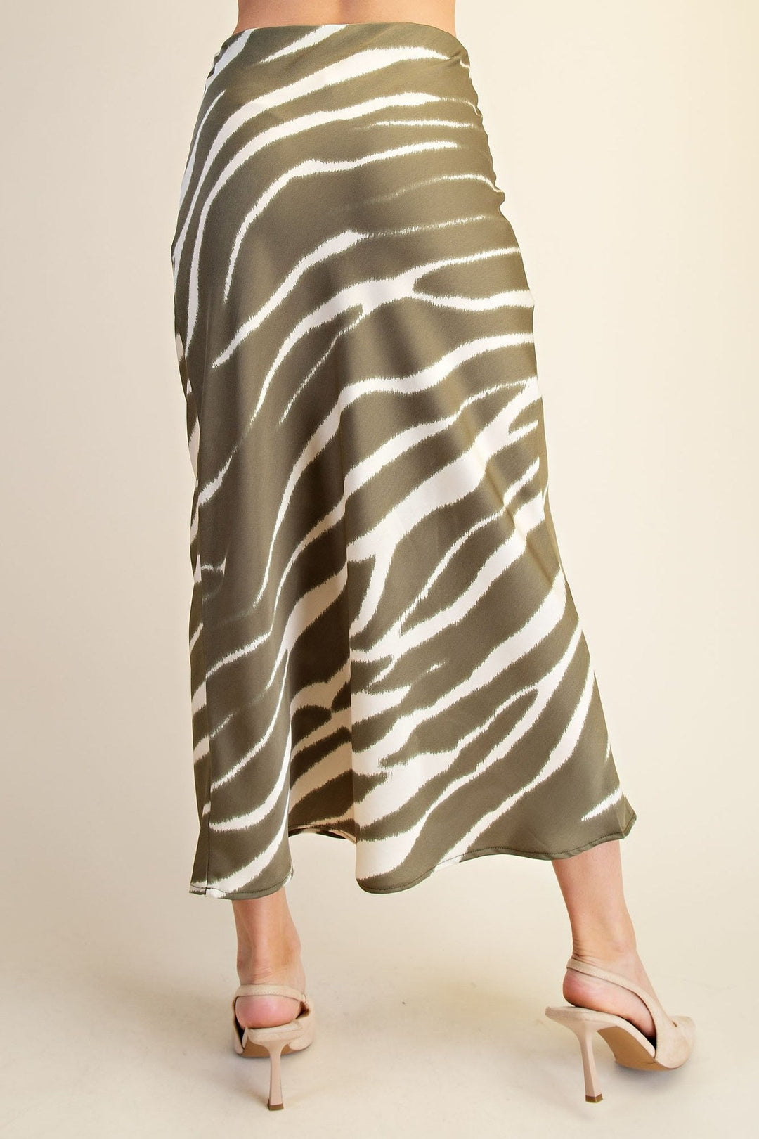 Olive Zebra Print Satin Midi Skirt - STYLED BY ALX COUTURESkirts