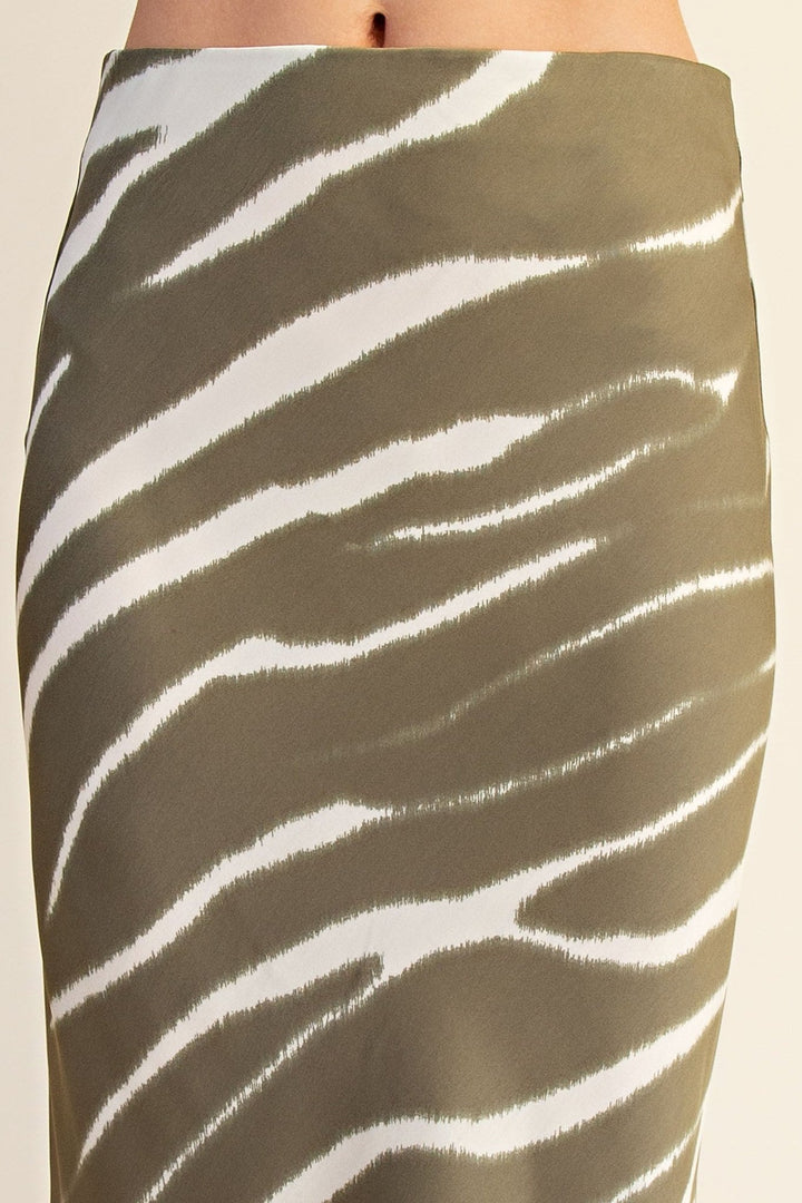 Olive Zebra Print Satin Midi Skirt - STYLED BY ALX COUTURESkirts