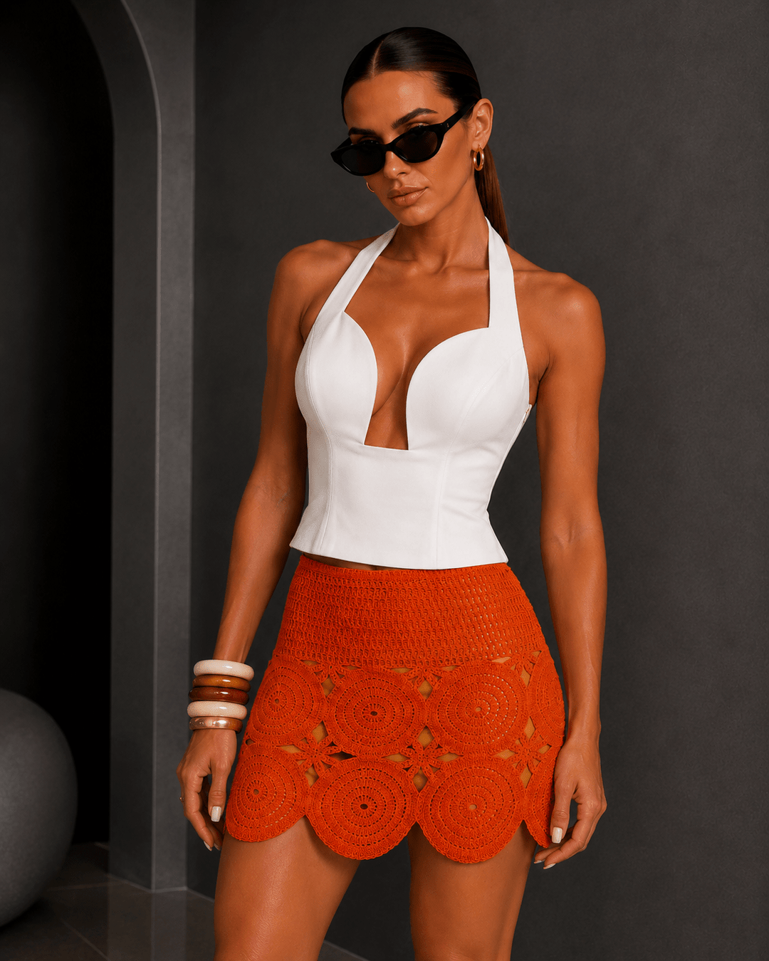 Orange Crochet Mini Skirt - STYLED BY ALX COUTURESKIRTS