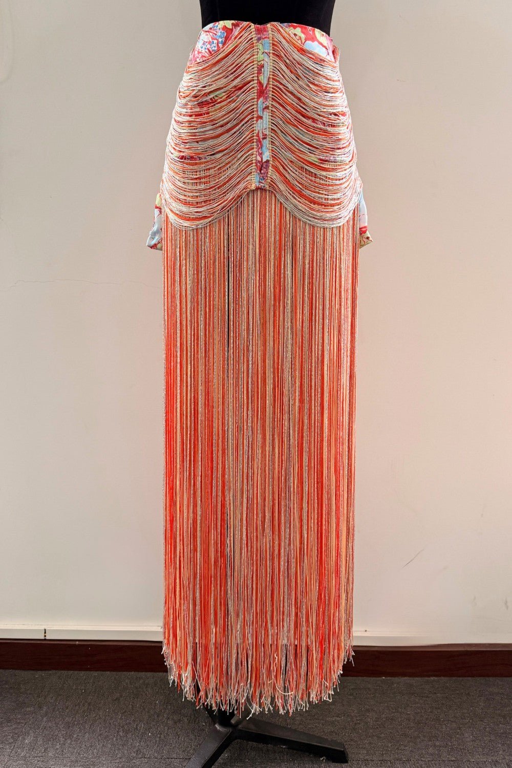 Orange Floral Fringe Midi Skirt - STYLED BY ALX COUTURESkirts