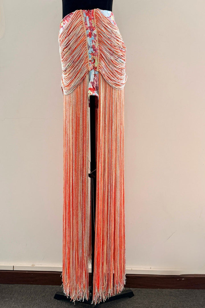 Orange Floral Fringe Midi Skirt - STYLED BY ALX COUTURESkirts