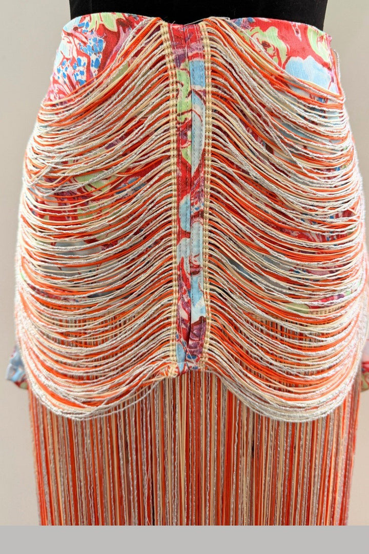 Orange Floral Fringe Midi Skirt - STYLED BY ALX COUTURESkirts