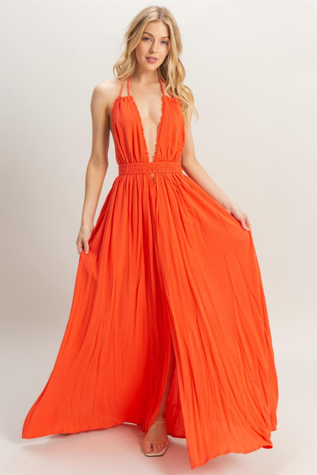 Orange Halter Flowy Maxi Dress Orange Halter Flowy Maxi Dress