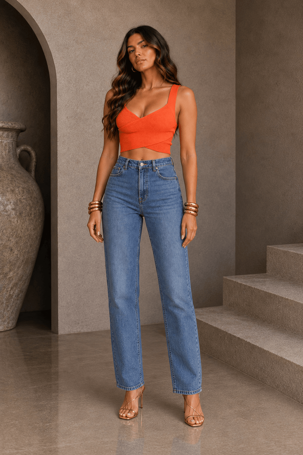 Orange Knit Crop Top - STYLED BY ALX COUTUREShirts & Tops