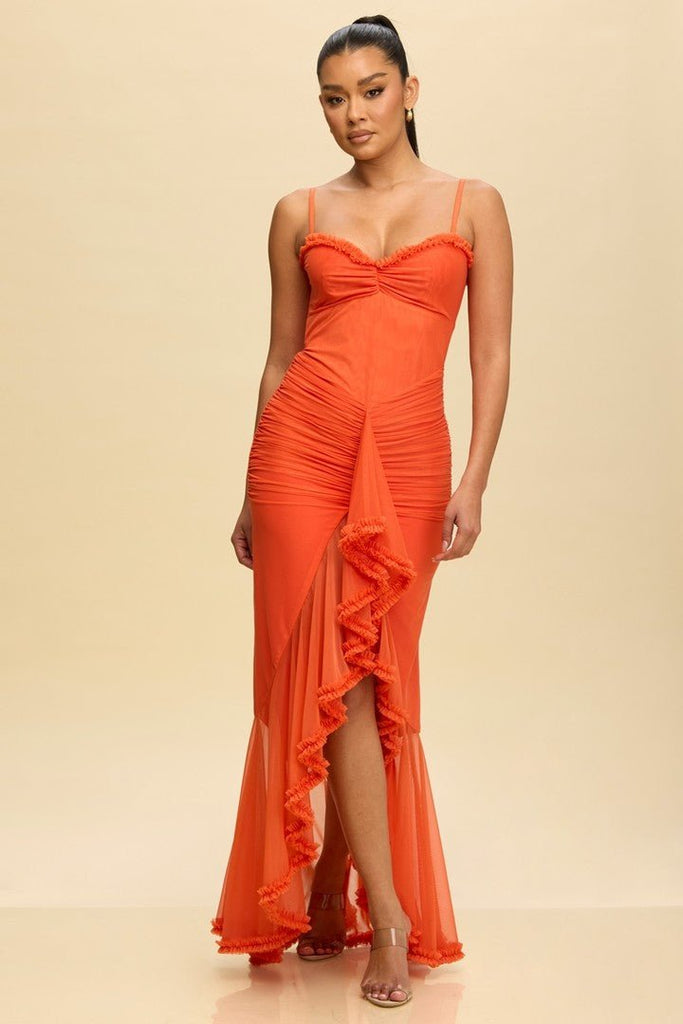 Orange Mesh Ruffle Formal Maxi Dress – STYLED BY ALX COUTURE