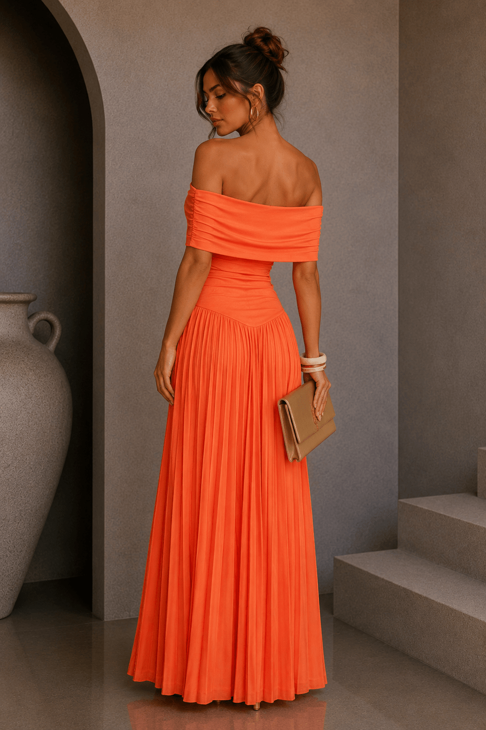 Orange Soleil Pleated Maxi Dress - STYLED BY ALX COUTUREDresses
