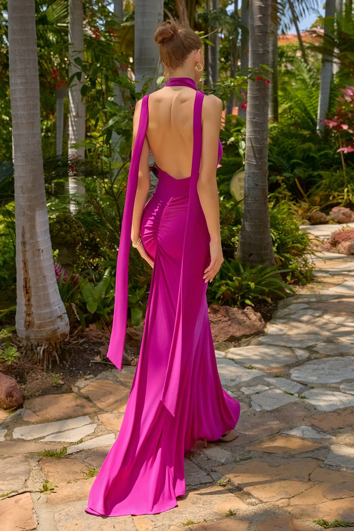 Orchid Celine Deep V Halter Open Back Gown - STYLED BY ALX COUTUREDresses