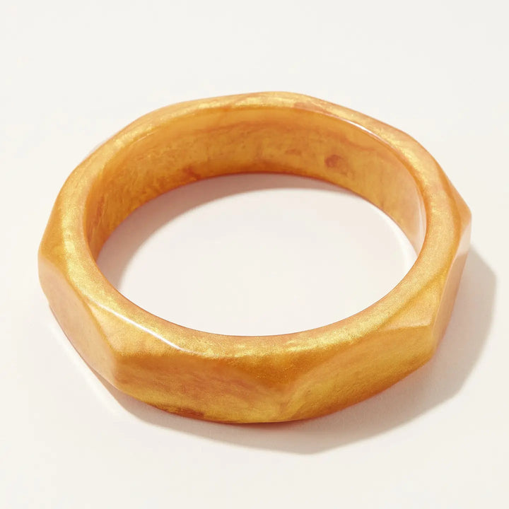 Yellow oversized octagon resin bangle bracelet in a bright colorway
