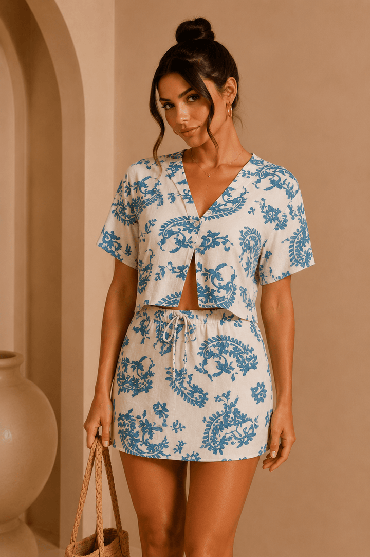 Paisley Top And Mini Skirt Set - STYLED BY ALX COUTUREOutfit Sets
