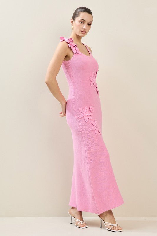 Pink 3D Flower Applique Maxi Dress - STYLED BY ALX COUTUREDresses