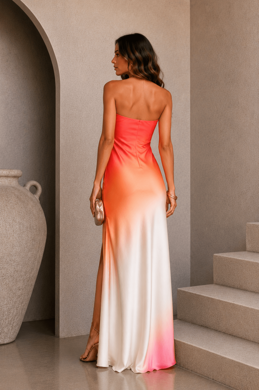Pink & Orange Ombre Strapless Dress