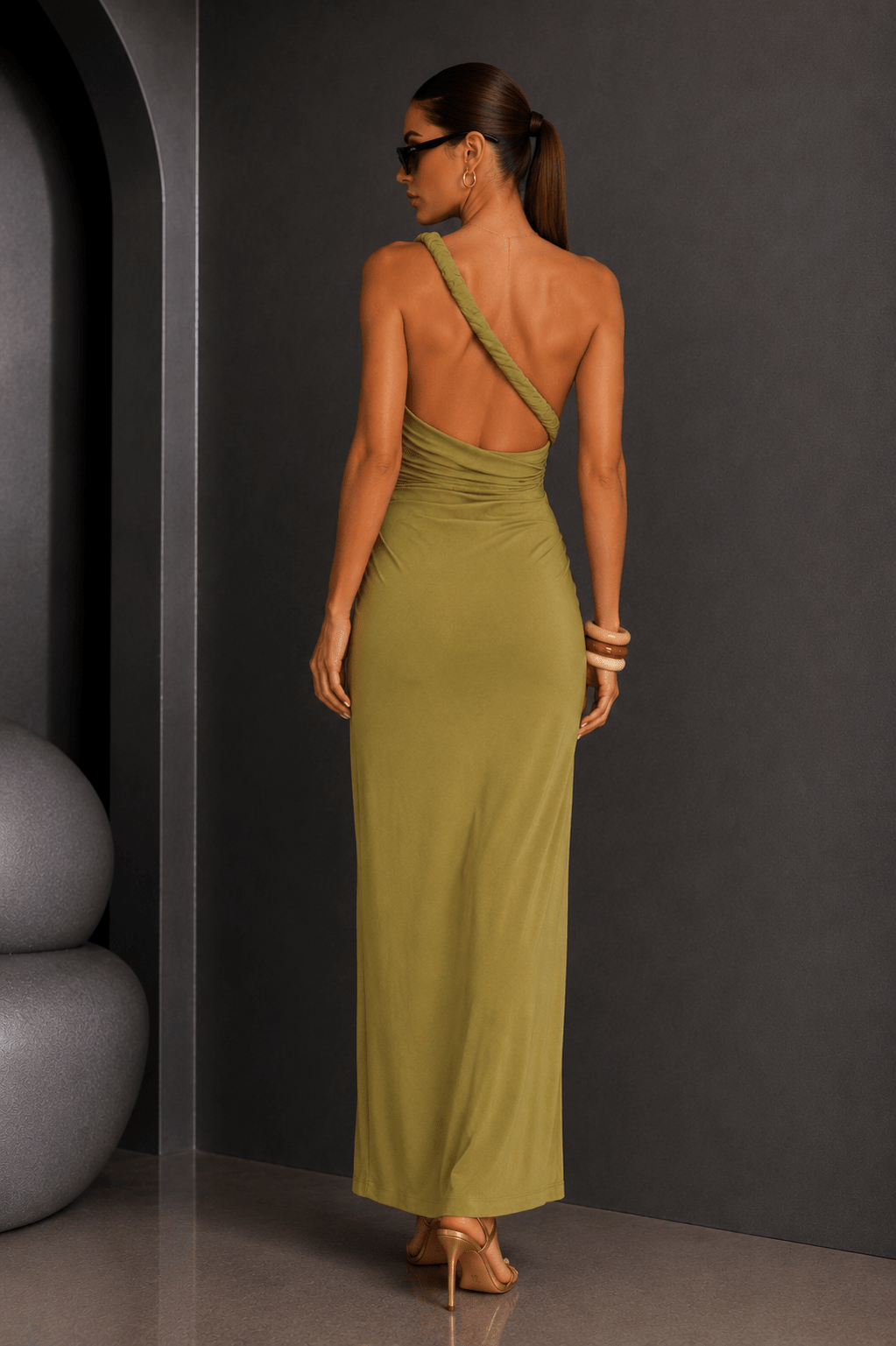 Pistachio Twisted Draped Thigh Slit Maxi Dress - STYLED BY ALX COUTUREDresses