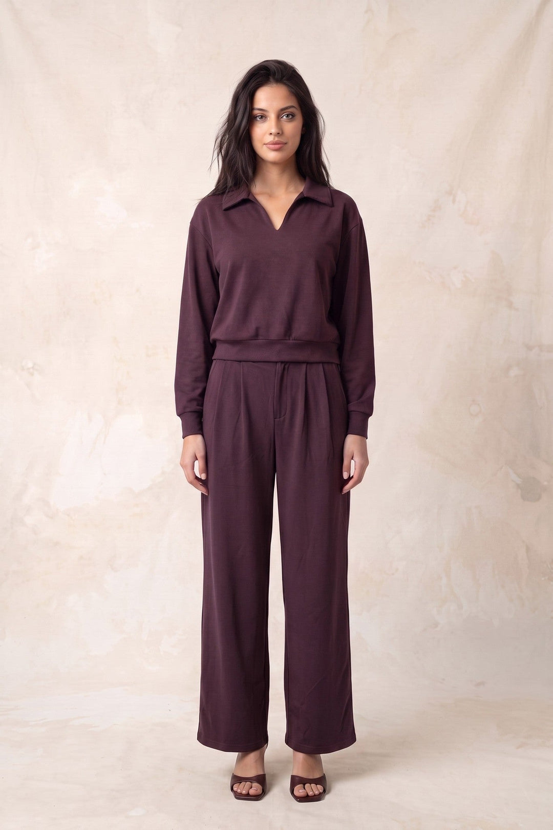 Plum Double Pleat Wide Leg Pants - STYLED BY ALX COUTUREPants