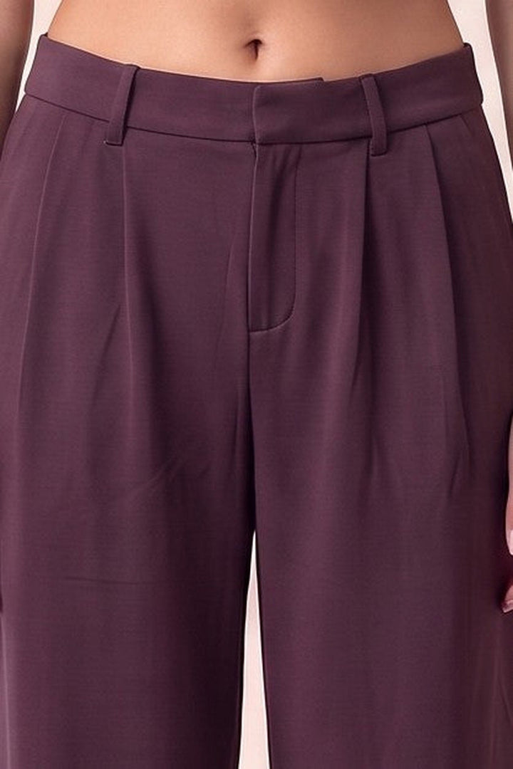 Plum Double Pleat Wide Leg Pants - STYLED BY ALX COUTUREPants
